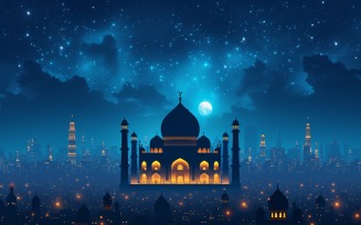 Ramadan Kareem greeting card banner design with mosque & moon 02