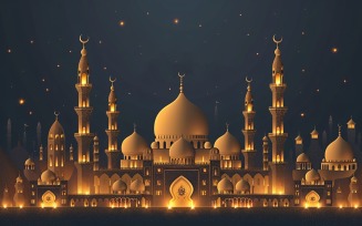 Ramadan Kareem greeting card banner design with mosque & star 02