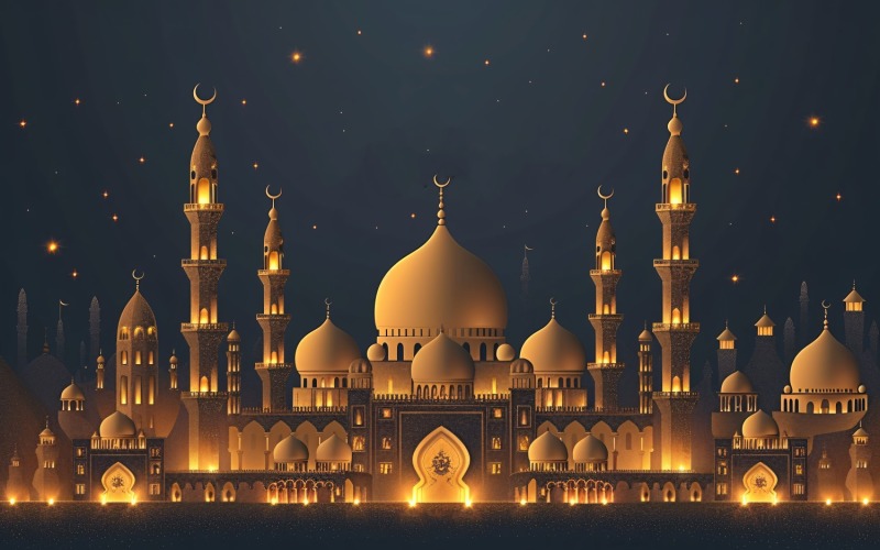 Ramadan Kareem greeting card banner design with mosque & star 02 Background