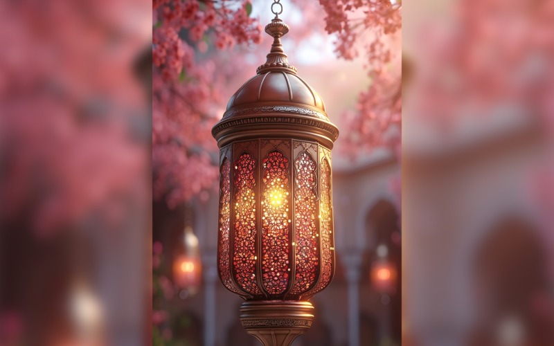 Ramadan Kareem greeting card poster design with lantern & flower 01 Background