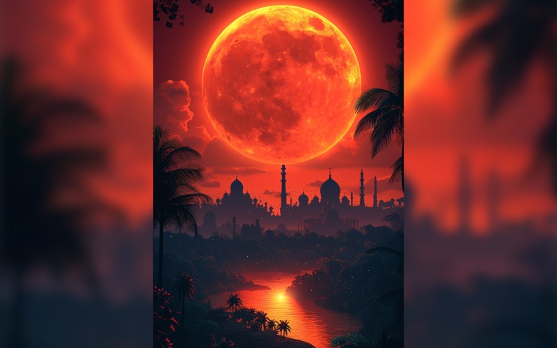 Ramadan Kareem greeting card poster design with lantern & star backgriund Background
