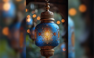 Ramadan Kareem greeting card poster design with lantern background