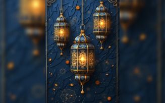 Ramadan Kareem greeting card poster design with lantern on the leather background