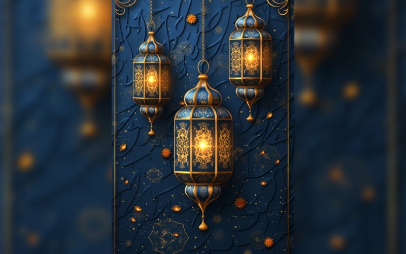Ramadan Kareem greeting card poster design with lantern on the leather background Background
