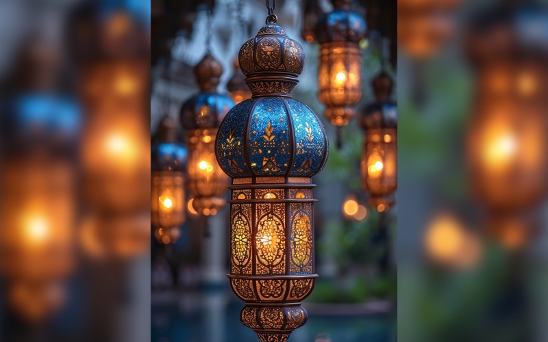 Ramadan Kareem greeting card poster design with lantern Background