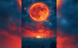 Ramadan Kareem greeting card poster design with moon & building background