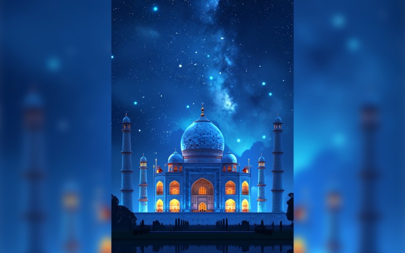Ramadan Kareem greeting card poster design with mosque & star background Background