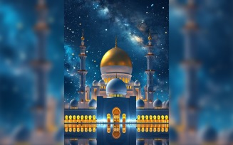 Ramadan Kareem greeting card poster design with mosque & star