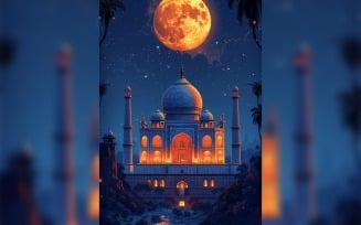 Ramadan Kareem greeting card poster design with mosque and moon