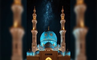 Ramadan Kareem greeting card poster design with mosque minar background