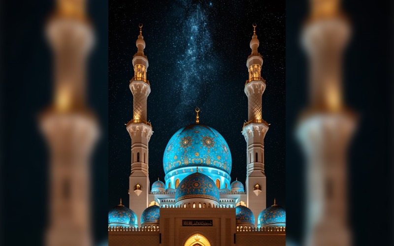 Ramadan Kareem greeting card poster design with mosque minar background Background
