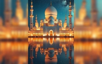 Ramadan Kareem greeting card poster design with mosque minar
