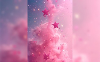Ramadan Kareem greeting card poster design with pink star background