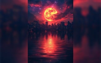 Ramadan Kareem greeting card poster design with reddish moon and cloud