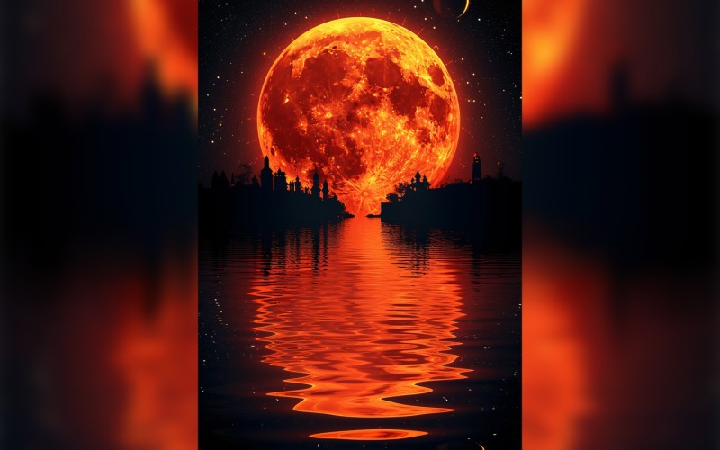 Ramadan Kareem greeting card poster design with reddish moon background Background