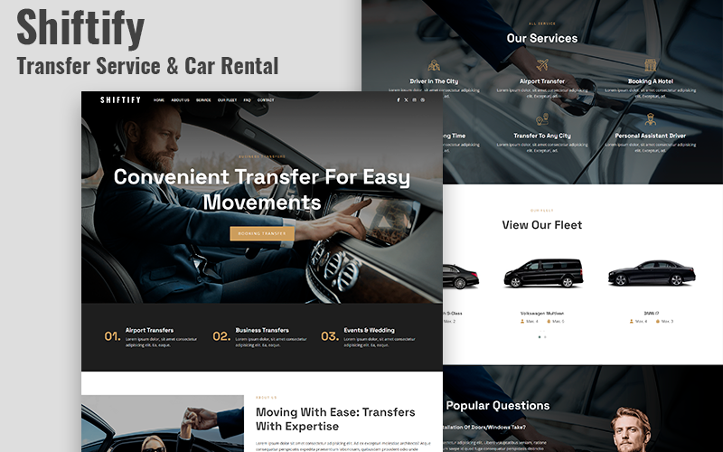 Shiftify - Transfer Service & Сar Rental Landing Page HTML5 Template Landing Page Template