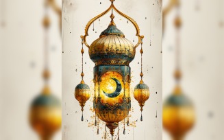 Ramadan Kareem greeting card poster design with golden lantern