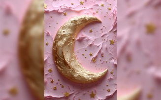 Ramadan Kareem greeting card poster design with golden moon on the pink background