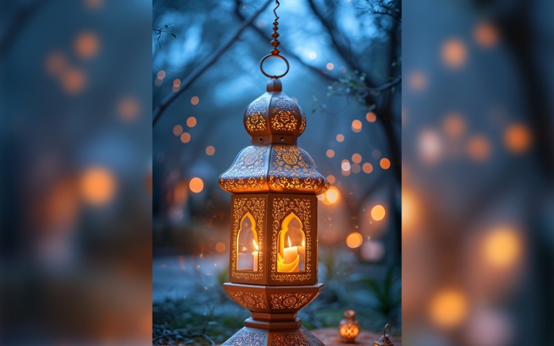 Ramadan Kareem greeting card poster design with lantern & bokeh 01 Background