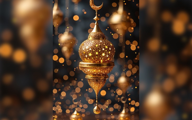 Ramadan Kareem greeting card poster design with lantern & bokeh 02 Background