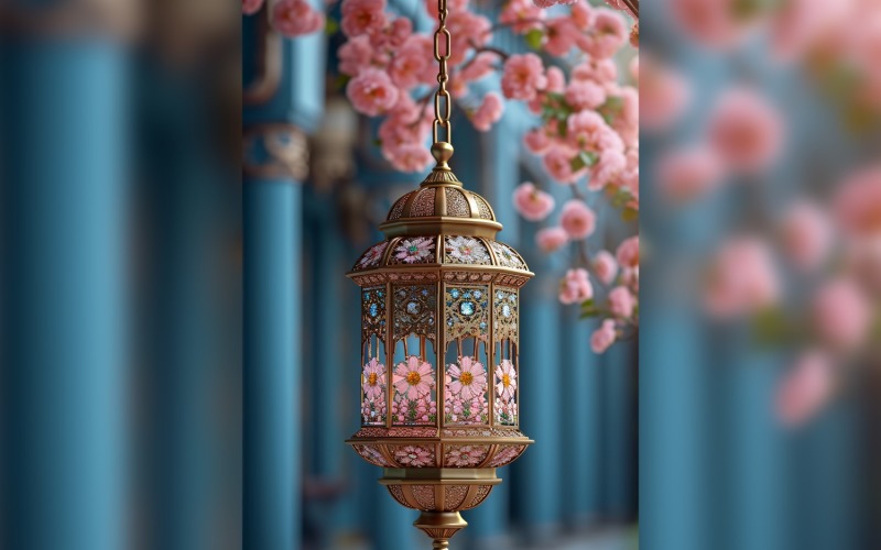 Ramadan Kareem greeting card poster design with lantern & flower 02 Background