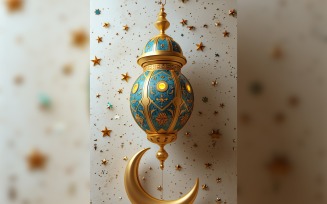 Ramadan Kareem greeting card poster design with lantern & moo