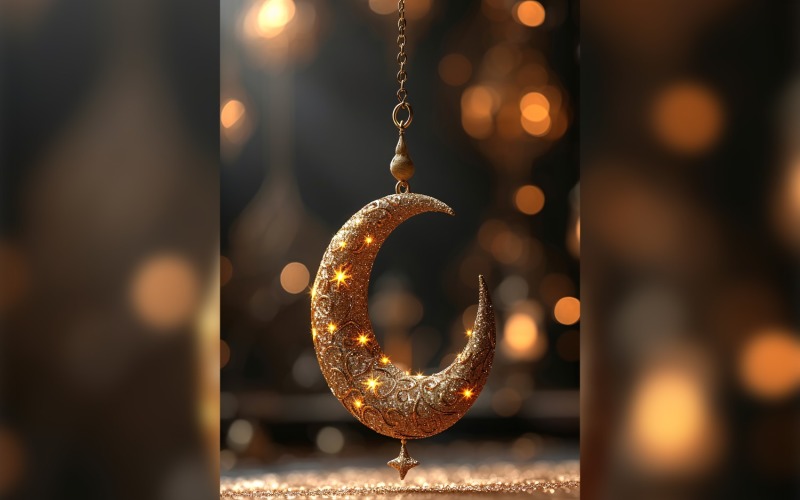 Ramadan Kareem greeting card poster design with moon & bokeh 01 Background