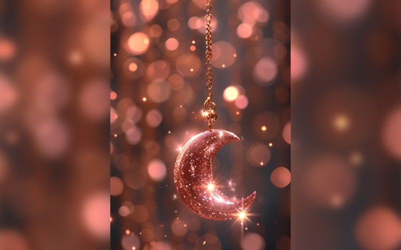 Ramadan Kareem greeting card poster design with moon & bokeh Background