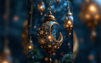 Ramadan Kareem greeting card poster design with moon & lantern 04