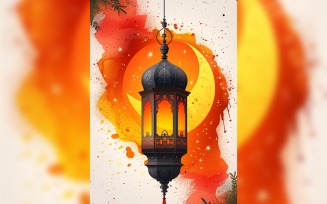 Ramadan Kareem greeting card poster design with moon & lantern.