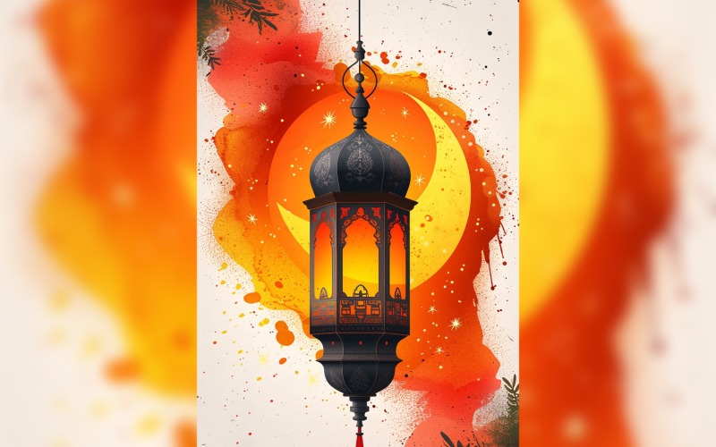 Ramadan Kareem greeting card poster design with moon & lantern. Background