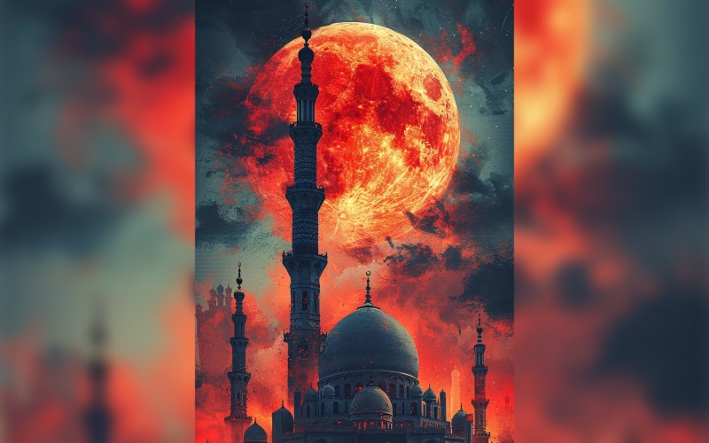 Ramadan Kareem greeting card poster design with moon & mosque 04 Background