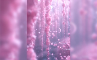 Ramadan Kareem greeting card poster design with pink flower background