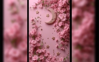 Ramadan Kareem greeting poster design with flower & moon