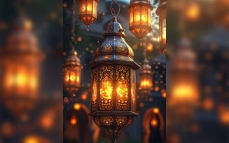Ramadan Kareem greeting poster design with lantern & bokeh 02