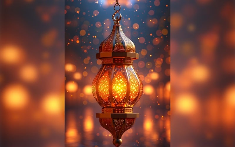 Ramadan Kareem greeting poster design with lantern & bokeh 05 Background
