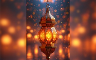 Ramadan Kareem greeting poster design with lantern & bokeh 05