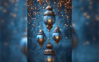 Ramadan Kareem greeting poster design with lantern & bokeh