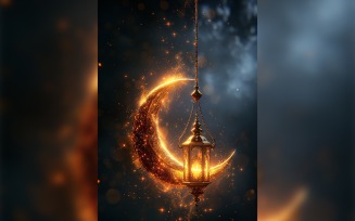 Ramadan Kareem greeting poster design with lantern & moon 01