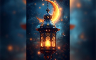 Ramadan Kareem greeting poster design with lantern & moon 04