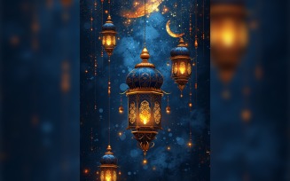 Ramadan Kareem greeting poster design with lantern & moon
