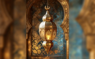 Ramadan Kareem greeting poster design with lantern & mosque arch