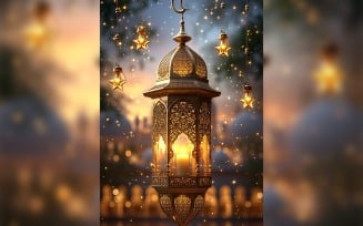 Ramadan Kareem greeting poster design with lantern & star
