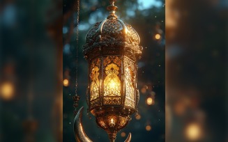 Ramadan Kareem greeting poster design with lantern and moon