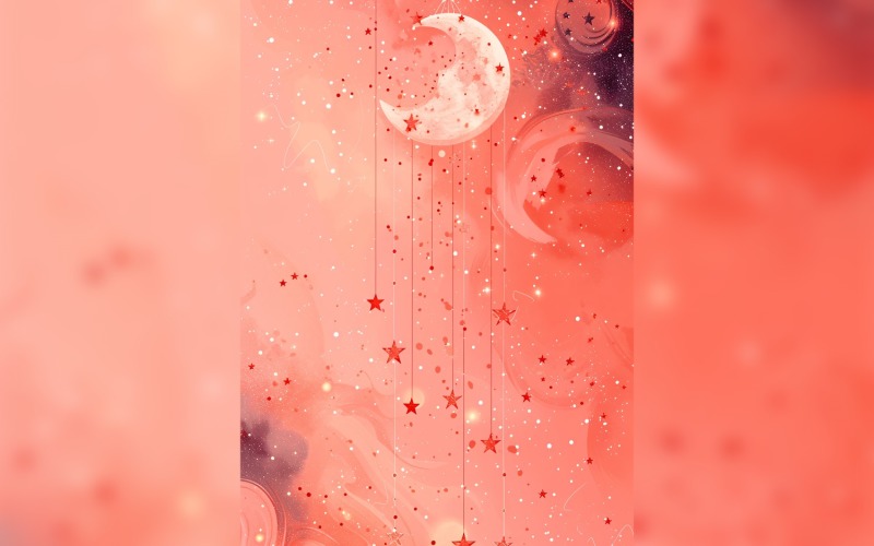 Ramadan Kareem greeting poster design with moon & hinging star with pink background Background