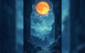 Ramadan Kareem greeting poster design with moon & lantern