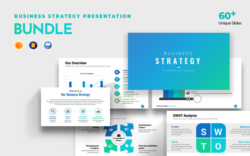 Business Strategy Presentation Bundle. PowerPoint, GSlides, Keynote Templates PowerPoint Template