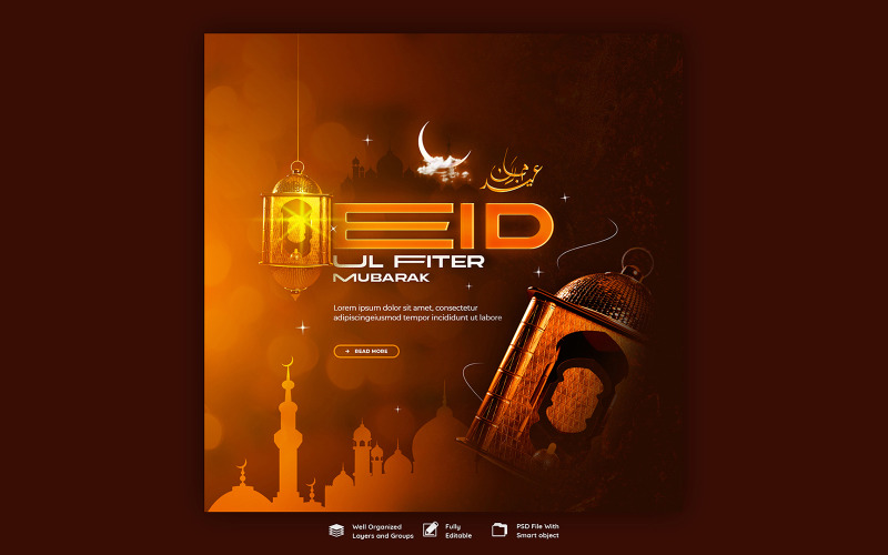 Eid Mubarak And Eid ul fitr Socia Media Post Template Social Media