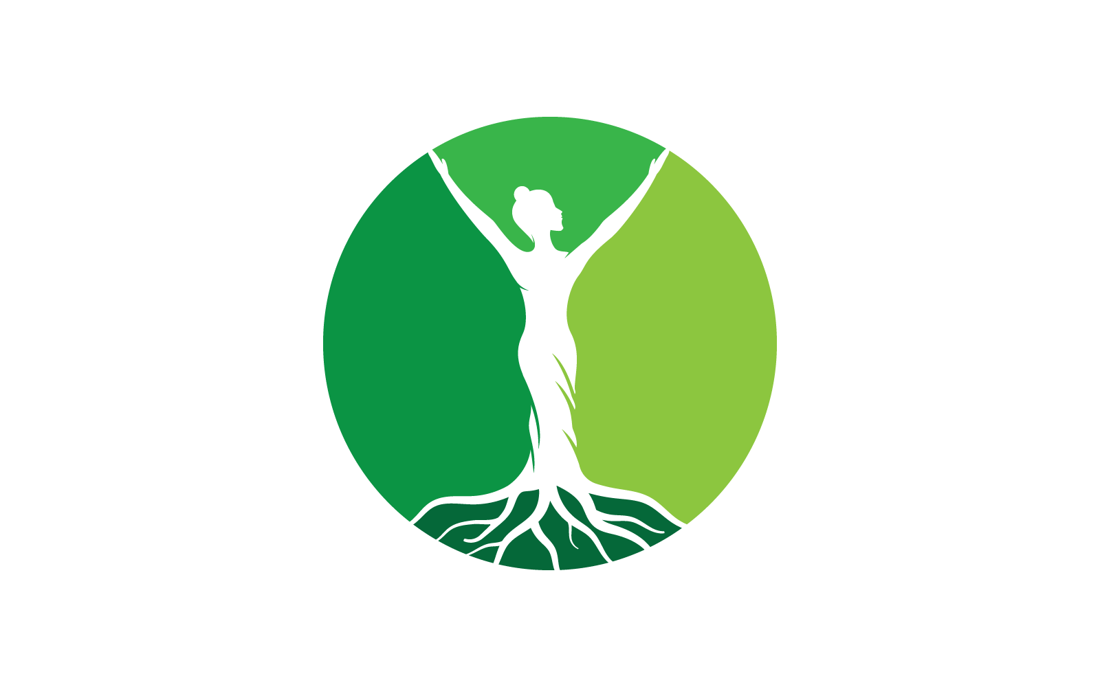 Folha de árvore feminina com modelo de design plano de vetor de raízes