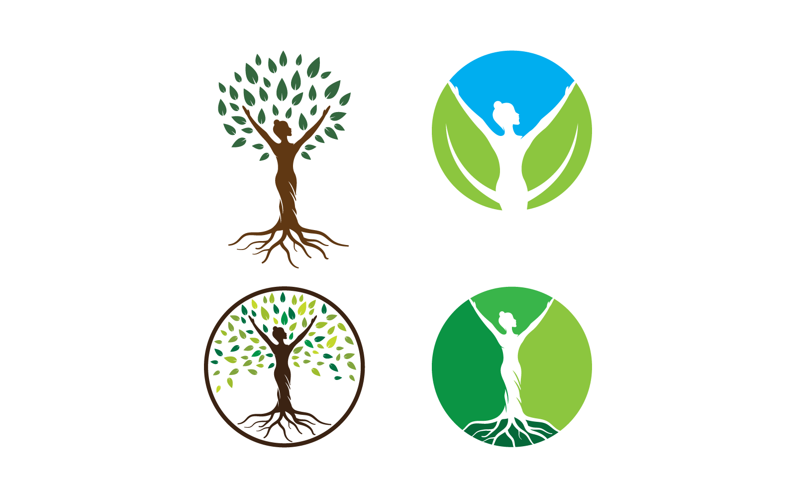 Ilustración de la plantilla de vector de icono de hoja de árbol de mujer con raíces